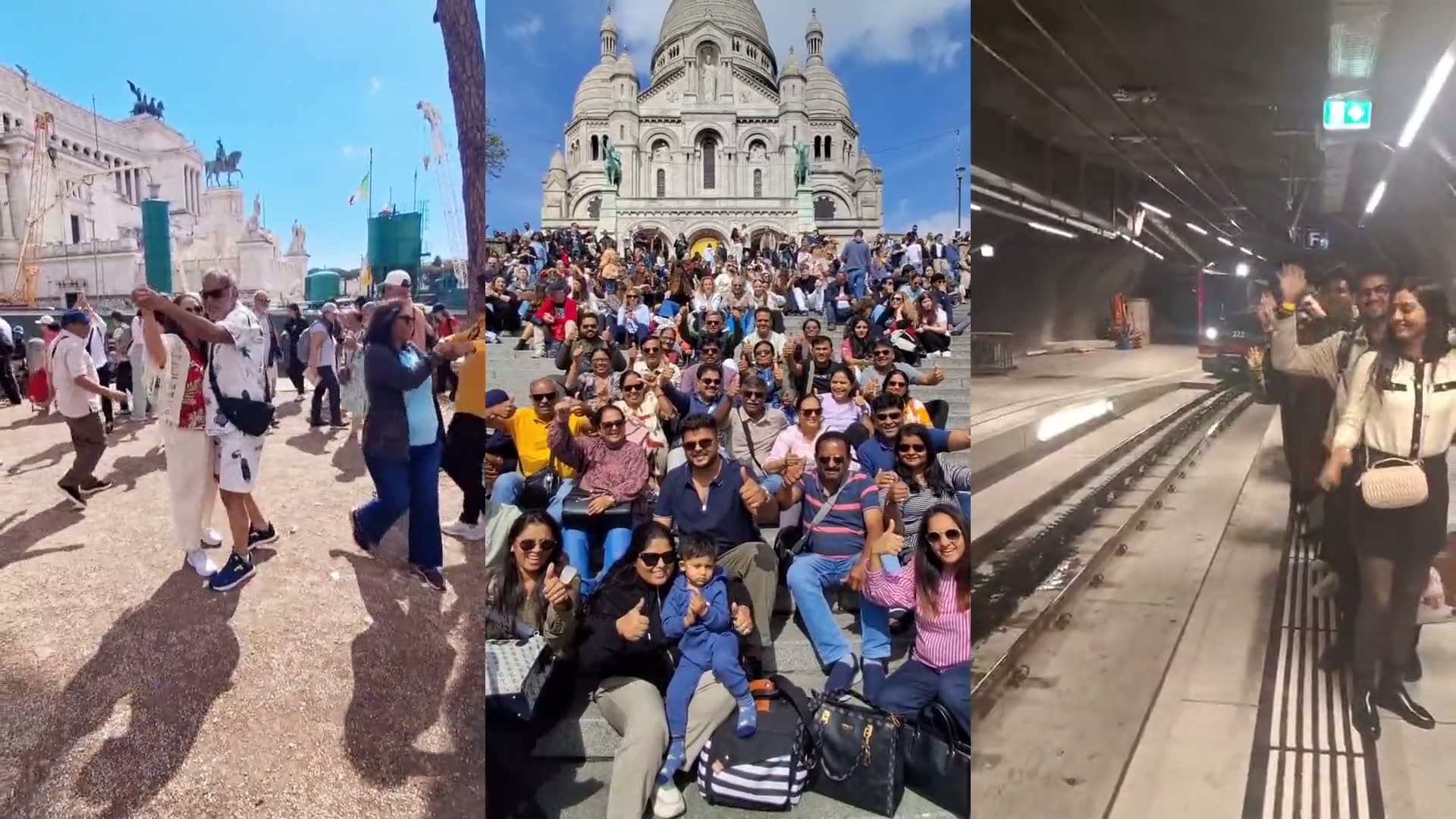 Aerodome guests on tour — dancing in Rome, together at Sacré-Cœur, and boarding an alpine train